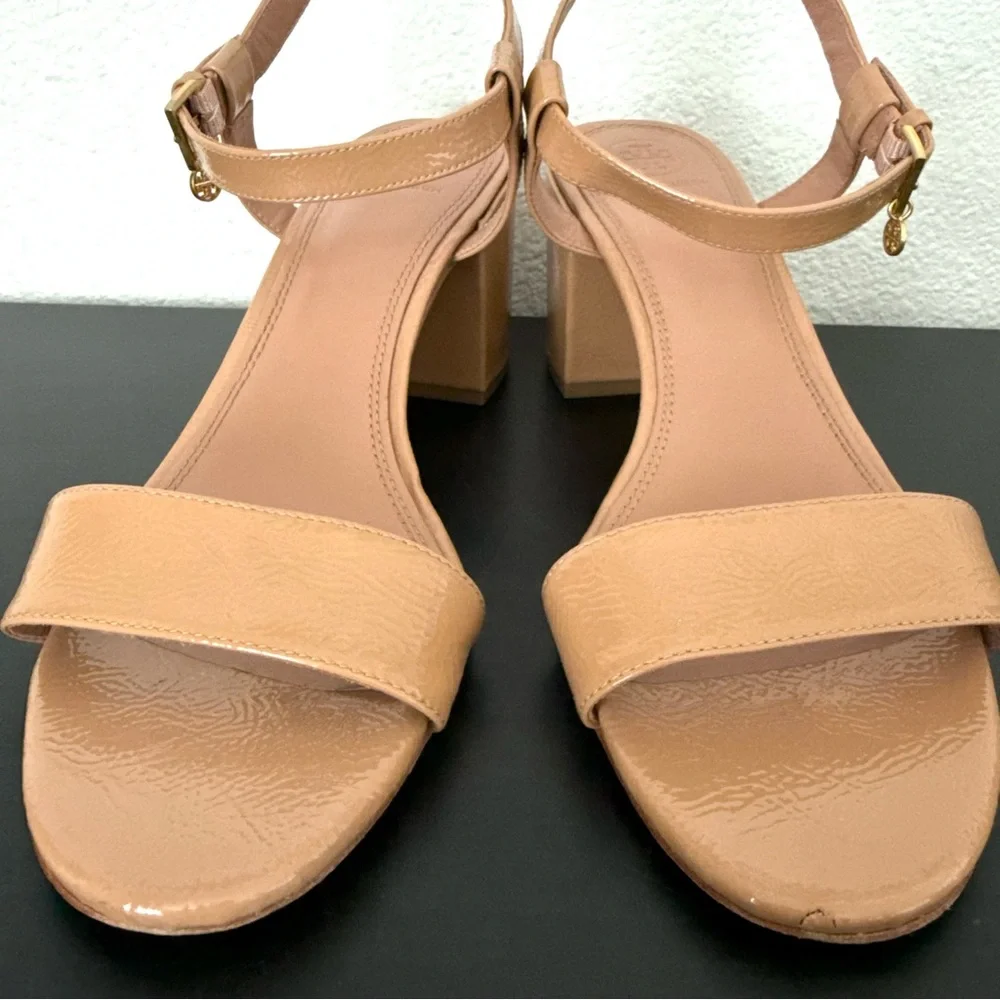 Tory Burch Women's Laurel Patent Leather Ankle Strap Sandals Block Heel